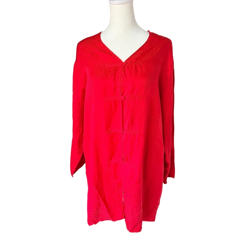 Vintage Victoria's Secret Gold Label Women's 100% Silk Sleep Shirt‎ Red Paisley